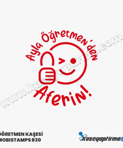 Öğretmen Aferin Kaşesi - Mobistamps R30 Yuvarlak Kaşe, Öğr-005