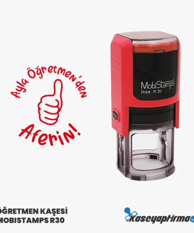 Öğretmen Aferin Kaşesi - Mobistamps R30 Yuvarlak Kaşe, Öğr-007
