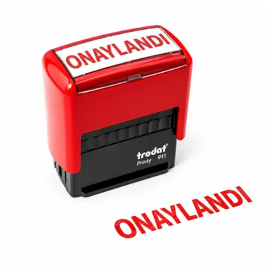 Kırmızı mürekkepli "Onaylandı" yazılı polimer kaşe örneği
