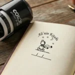 Yıldızlar ve ay altında oturan Küçük Prens figürlü isme özel kitap kaşesi uygulaması.